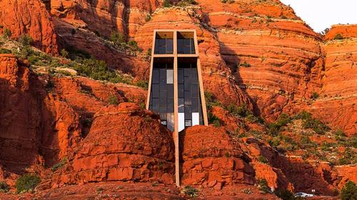a door on the side of a rock mountain at Sedona Red Rock Garden of Paradise Pets friendly and Hot tub in Sedona