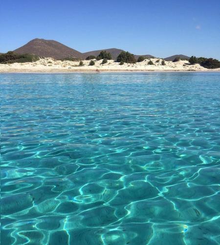 a large body of water with a beach in the background at Appartamento di Andrea in Teulada