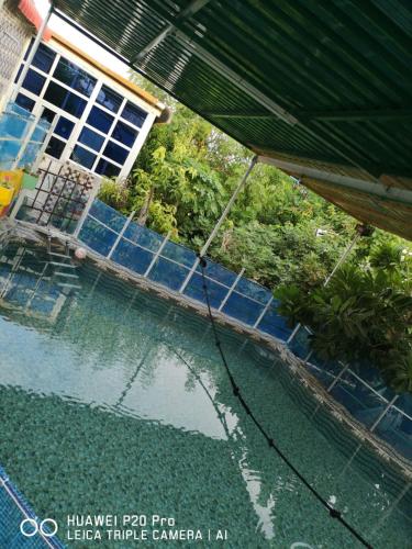 an overhead view of a swimming pool with water at Happiness Farm in Hatta