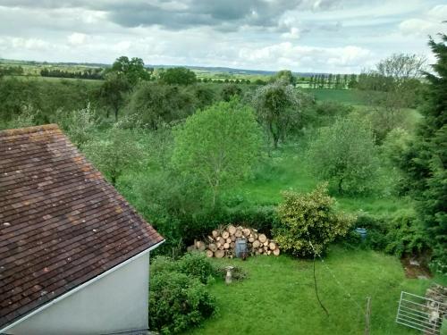 an overhead view of a yard with trees and a building at Worfield in Hereford