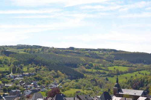a town in the middle of a valley with trees at Le Petit Moussis in Stavelot