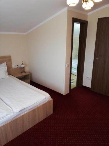 a hotel room with a bed and a door to a bedroom at Casa Daomi in Deva