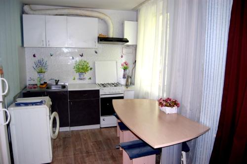キーウにあるStandard Apartment on Umanskayaの小さなキッチン(テーブル、シンク付)