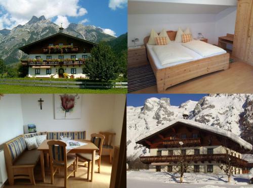 a collage of pictures of a hotel and a house at Örglgut in Werfenweng