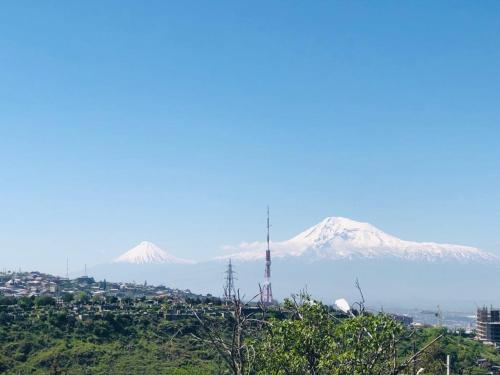 a view of snow capped mountains in the distance at Patriott Hotel in Yerevan