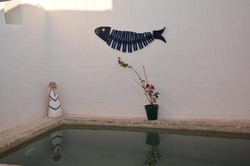 a plant sitting on a counter next to a wall at Dar Lily in Erriadh