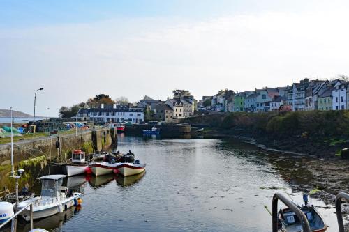 a group of boats are docked in a river at Cottage 170 - Roundstone in Roundstone
