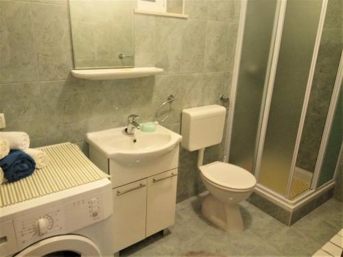 y baño con aseo, lavabo y ducha. en Countryside Vacation House VITEZ, en Babino Polje