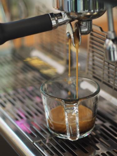 un café versé dans un bol de verre dans l'établissement Nornnuea @ Inthanon, à Chiang Mai