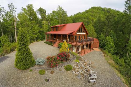 an overhead view of a home with a red roof at Big Sky in Whittier