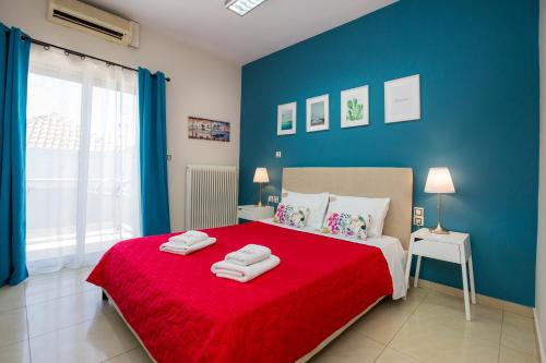 Giường trong phòng chung tại Central Thassos Apartment 3
