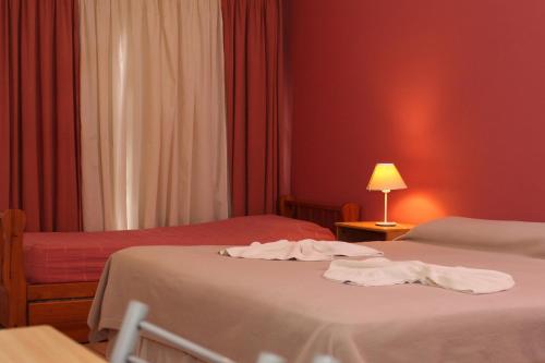 a hotel room with two beds and a lamp at Brisas del Lago Apart y Hotel in Federación