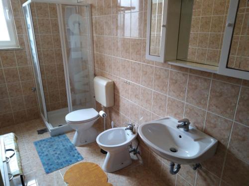 a bathroom with a sink and a toilet and a shower at Apartments Elda in Poreč