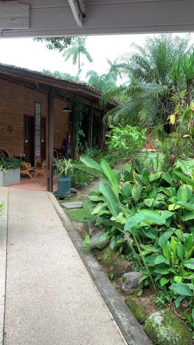 a porch of a house with a bunch of plants at Pousada Penedo in Penedo