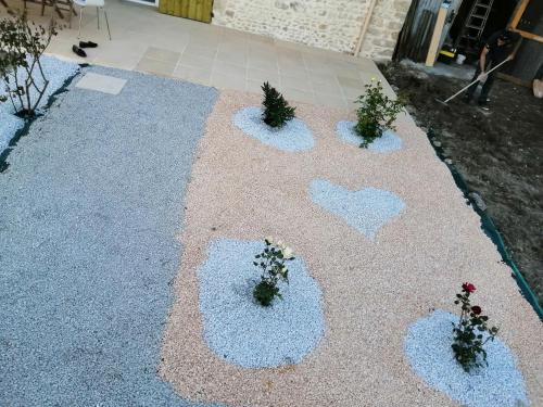 a garden with hearts and plants on the ground at La forge in Saint-Palais-sur-Mer