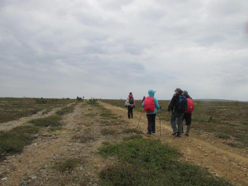 a group of people walking down a dirt road at Lemmenjoen Lumo - Nature Experience & Accommodation in Lemmenjoki