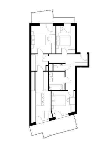 a black and white floor plan of a house at FeelGood Apartments GreenLiving | contactless check-in in Vienna