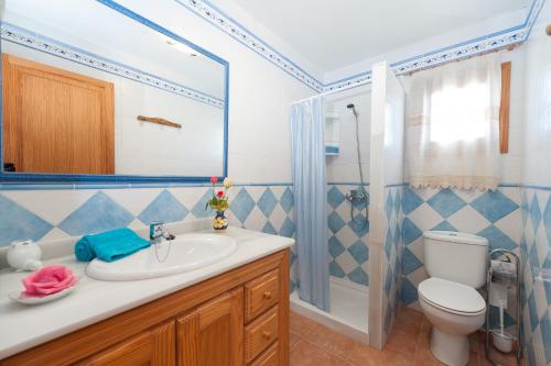 a bathroom with a sink and a toilet and a shower at Son Rossinyol in Llubí