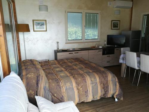 een slaapkamer met een groot bed en een televisie bij Villa leonia in Alba Adriatica