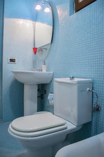 a bathroom with a toilet and a sink and a mirror at Podere Scoglio d'Oro in Pescia