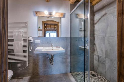 a bathroom with a sink and a shower at Das Kleinarl in Kleinarl
