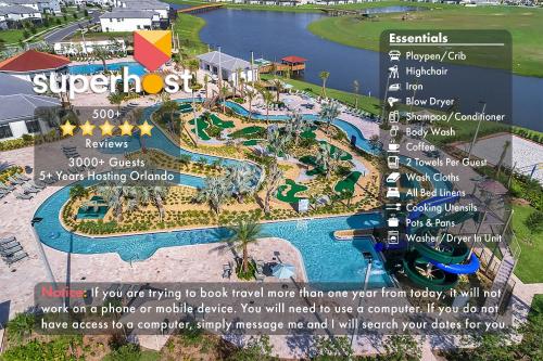 a map of a pool at a resort at F - New 4 Bedroom Home - 5 Miles to Disney - Free Water Park - Private Pool in Kissimmee