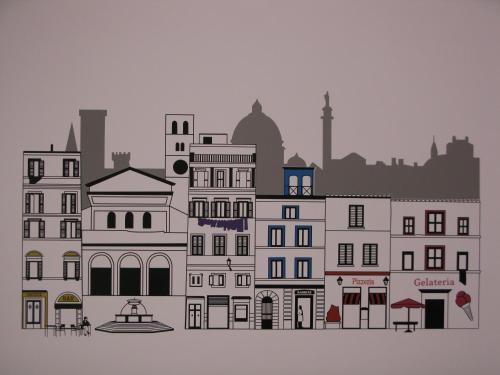 an illustration of a city with buildings at Apartamentos El Templo Suites in Merida