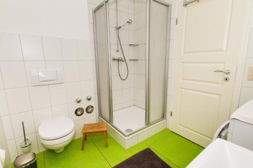 a bathroom with a shower and a toilet at Ferienwohnung Haus am Meer Nr. 5 in Rerik