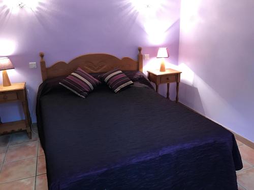 a bedroom with a large bed with two night stands at les mazets de la reine Pédauque in Paradou