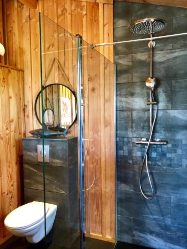 une salle de bain avec douche et toilettes dans l'établissement La Maison Moutchic, à Lacanau