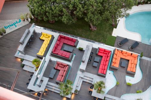an aerial view of a resort with a swimming pool at Hotel Puerta America in Madrid