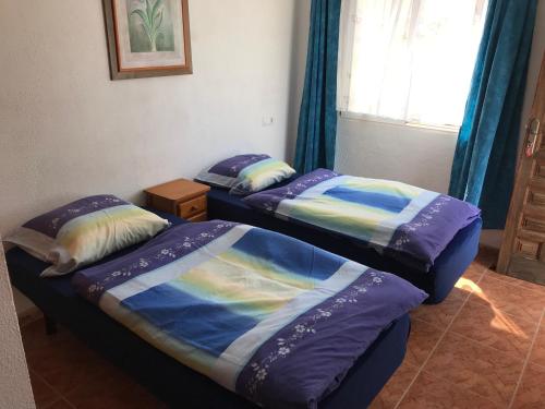 two twin beds in a room with a window at Ferienhaus SUNSHINE Torrevieja/Spanien in Orihuela Costa