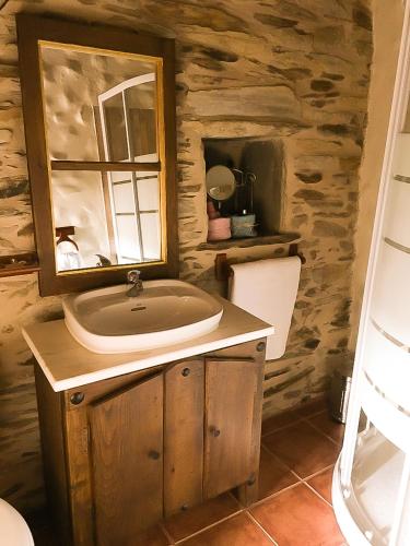 a bathroom with a sink and a mirror at CASA RURAL BIERZO ENCANTADO in Valle de Finolledo