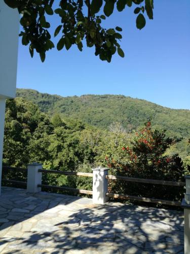 a view of a hill with a fence and a bush at Deluxe house in Tsangarada in Tsagarada