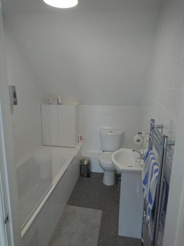 a white bathroom with a toilet and a sink at Wood Yard Cottages in Long Sutton