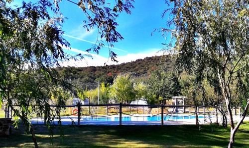 a swimming pool in a park with trees at Entrerrobles in Valdeavellano de Tera