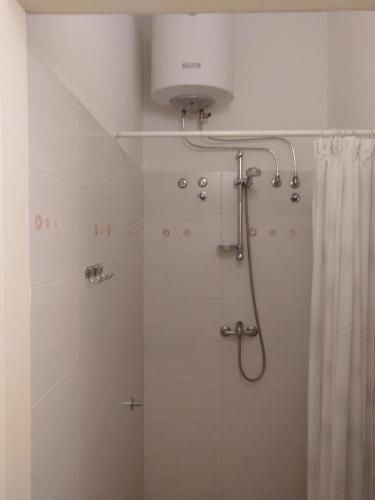 a bathroom with a shower with a shower curtain at Studio-apartman Ella in Poreč