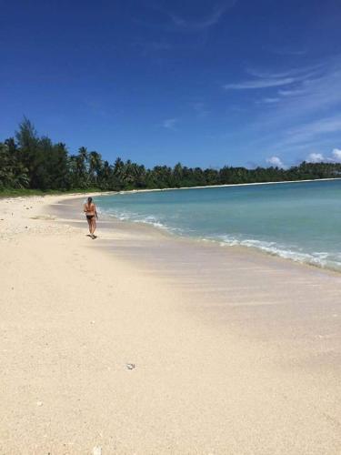 a person walking on a beach near the water at Arthur Homestay Telescope Mentawai in Tuapejat