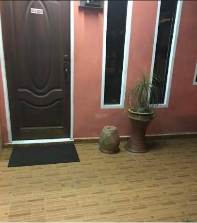 eine Tür mit einer Topfpflanze davor in der Unterkunft trisya homestay in Kuala Terengganu