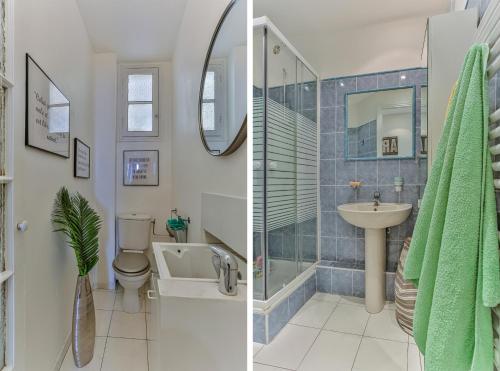 une salle de bain avec un lavabo, des toilettes et un miroir dans l'établissement Maison Bianchi - 29 Tonduti, à Nice