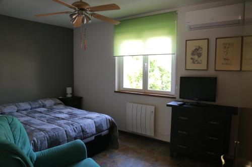 ラ・アドラダにあるLa Vegaのベッドルーム(ベッド1台、テレビ、窓付)