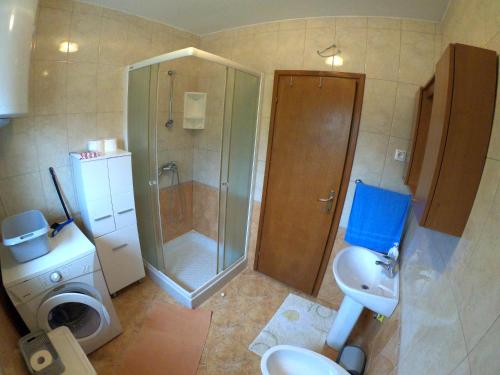 a bathroom with a shower and a toilet and a sink at Apartment Ana in Poreč