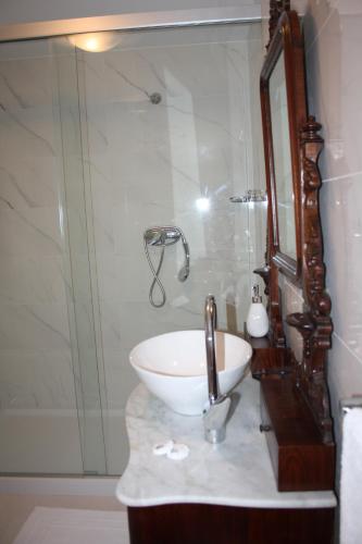 a bathroom with a sink and a shower at Casa Manuel Espregueira e Oliveira in Viana do Castelo
