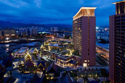 an aerial view of a city at night at Mangrove Tree Resort World Sanya Bay-Kapok in Sanya