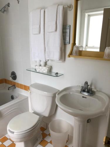 uma casa de banho branca com um WC e um lavatório em AUBERGE Knowlton em Lac-Brome