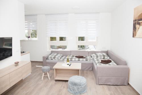 a living room with a couch and a table at Apartmán Horní Mísečky J4 in Horni Misecky