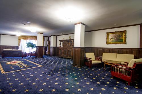 a court room with chairs and a couch in it at Карпатська Ружа in Plav'ya