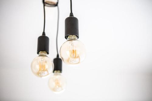 a group of light bulbs hanging from a ceiling at Penzion Šarlota & Vinařství Vítek Josef in Mutěnice
