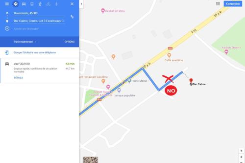 a screenshot of a google map with a red x on it at Dar Calme Chez El Bouhali in Skoura