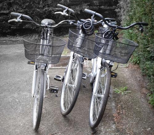 two bikes parked next to each other with baskets on them at B&B Al Parco in Verona